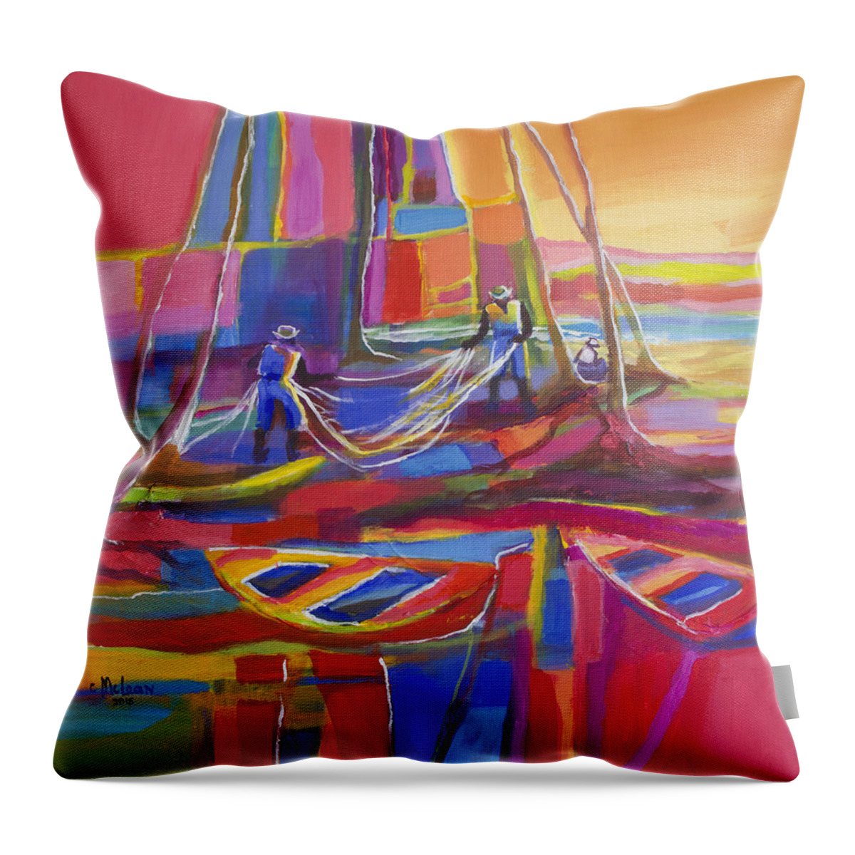 Morning Throw Pillow featuring the painting Red Morning Seine by Cynthia McLean