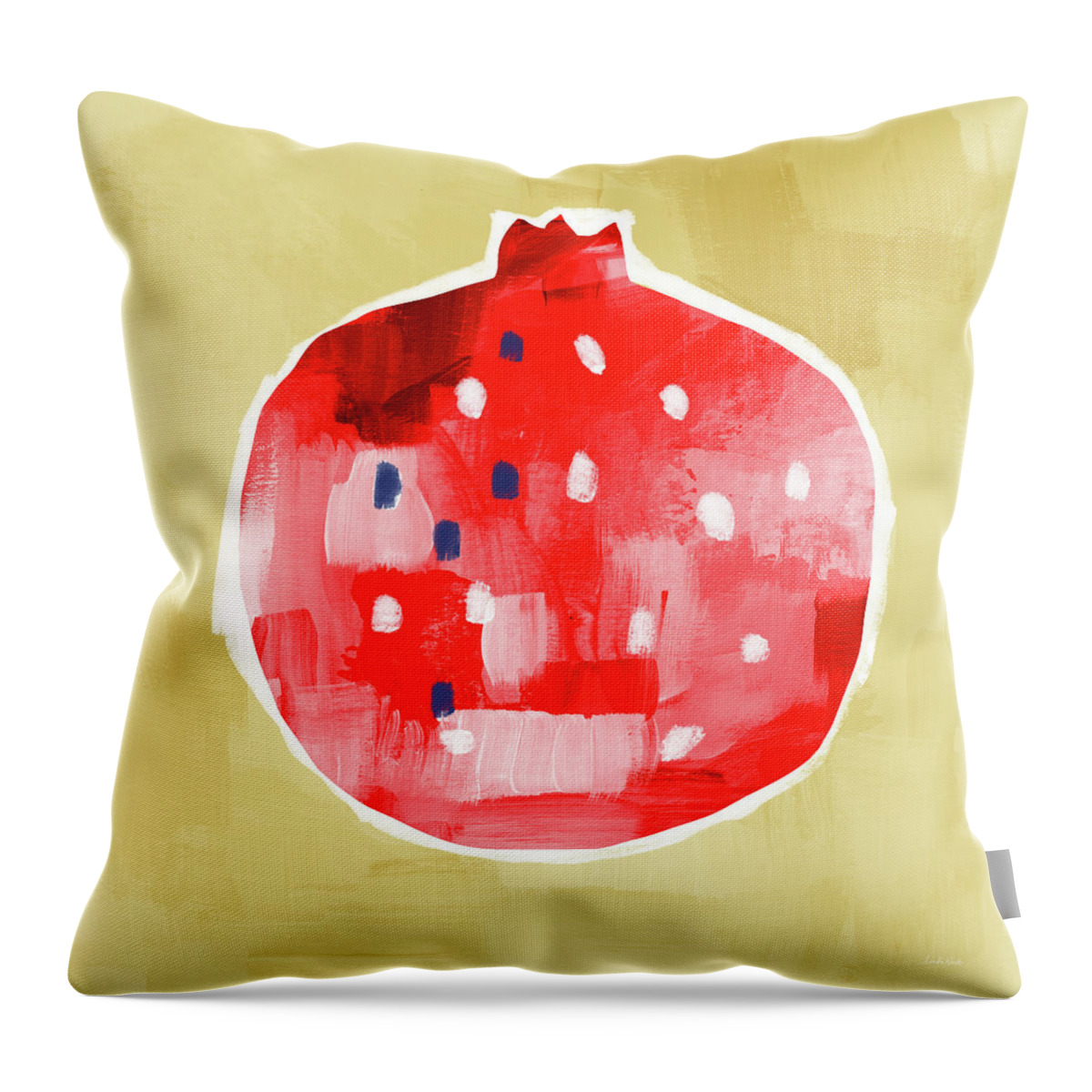 Fruit Throw Pillow featuring the mixed media Red Pomegranate- Art by Linda Woods by Linda Woods