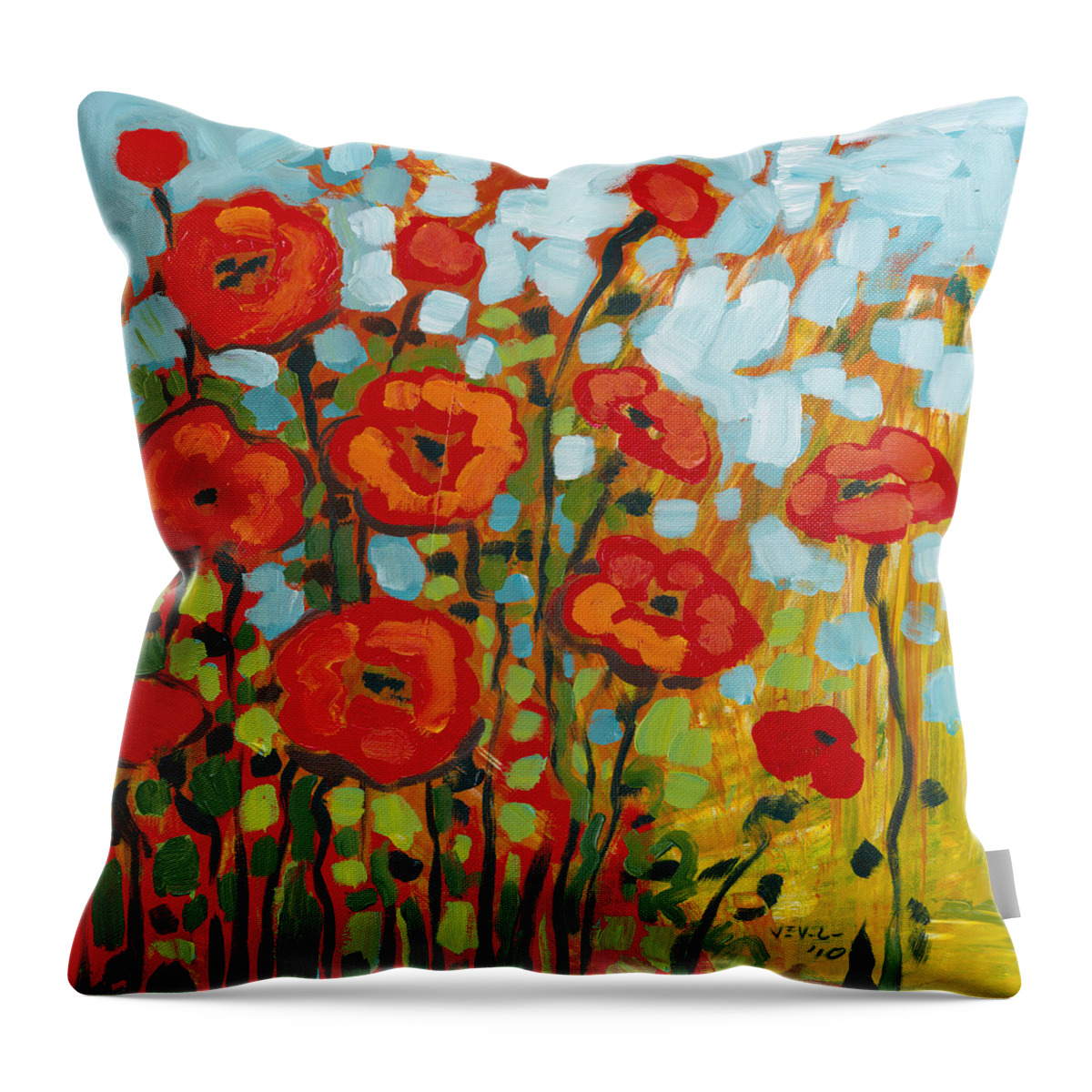 Poppy Throw Pillow featuring the painting Red Poppy Field by Jennifer Lommers