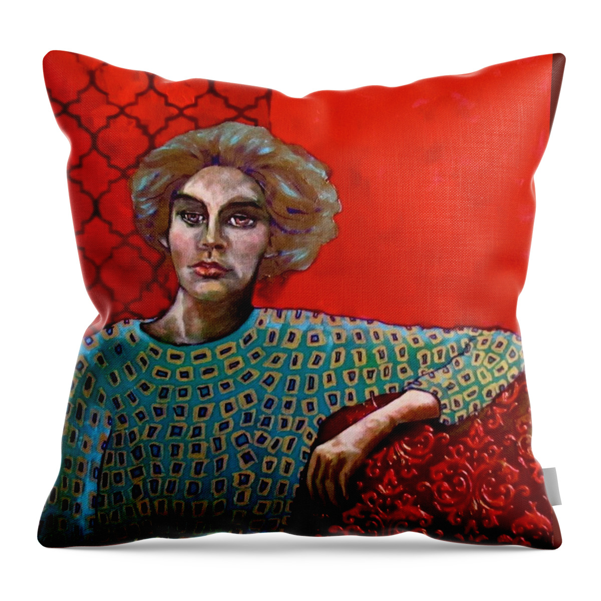 Woman Throw Pillow featuring the painting Red Room by Barbara O'Toole
