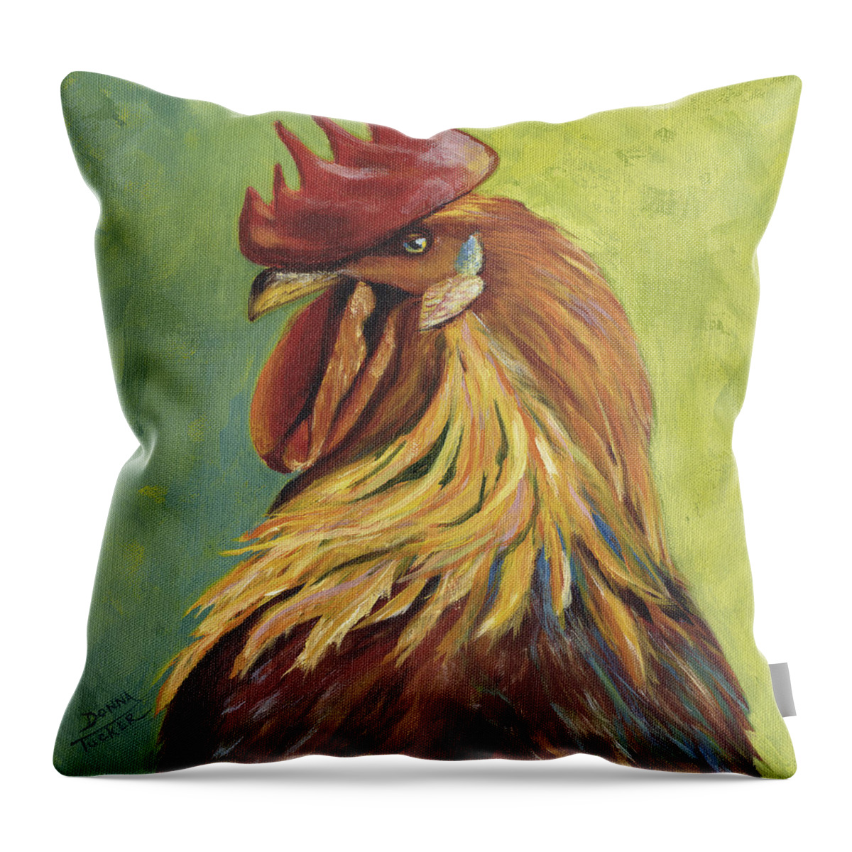 Rooster Throw Pillow featuring the painting Red Rooster Portrait by Donna Tucker