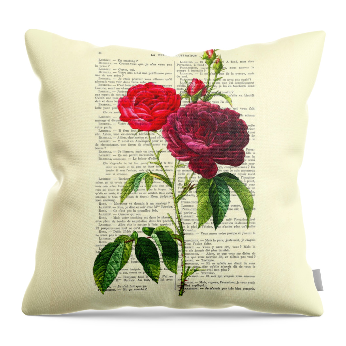 Flower Throw Pillow featuring the digital art Red Roses For Valentine by Madame Memento