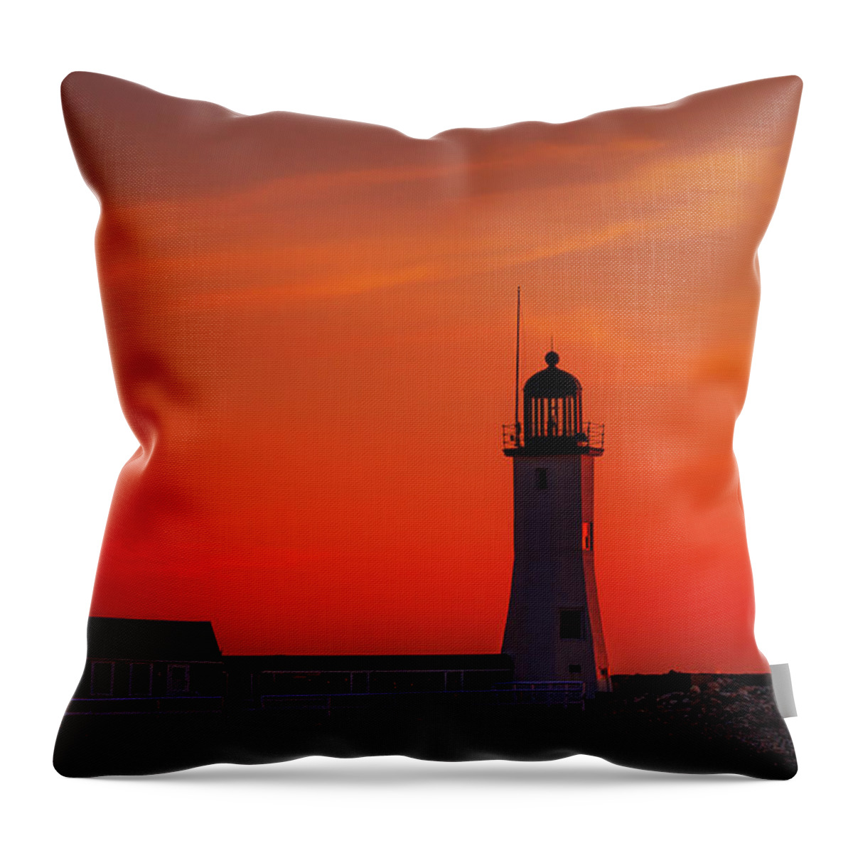 Lighthouse Throw Pillow featuring the photograph Red Sky in the Morning by Rob Davies
