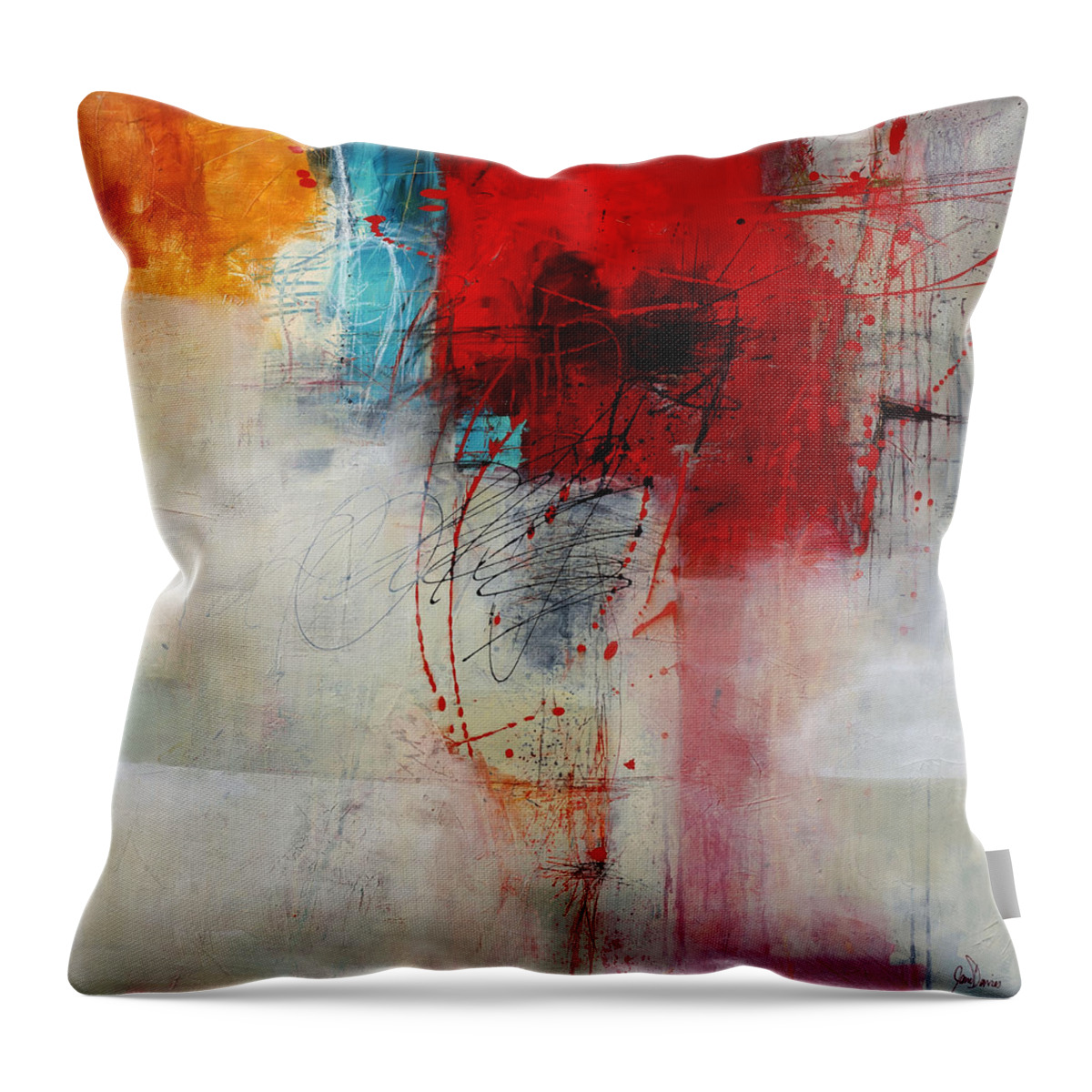 Abstract Art Throw Pillow featuring the painting Red Splash 1 by Jane Davies