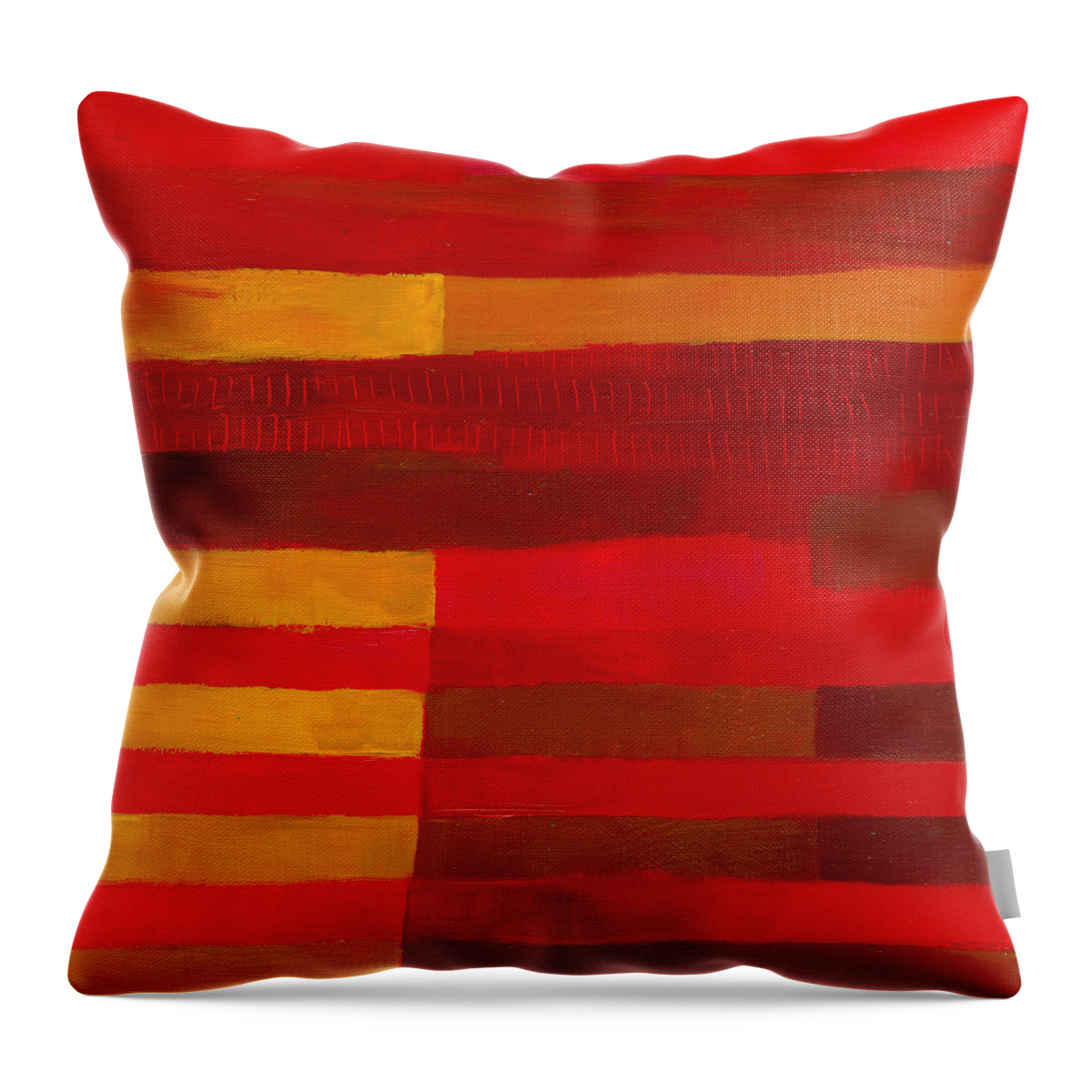 Abstract Art Throw Pillow featuring the painting Red Stripes 1 by Jane Davies