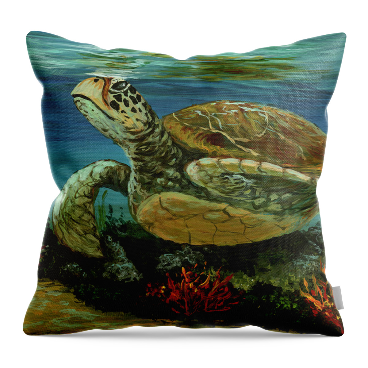 Honu Throw Pillow featuring the painting Reef Honu by Darice Machel McGuire