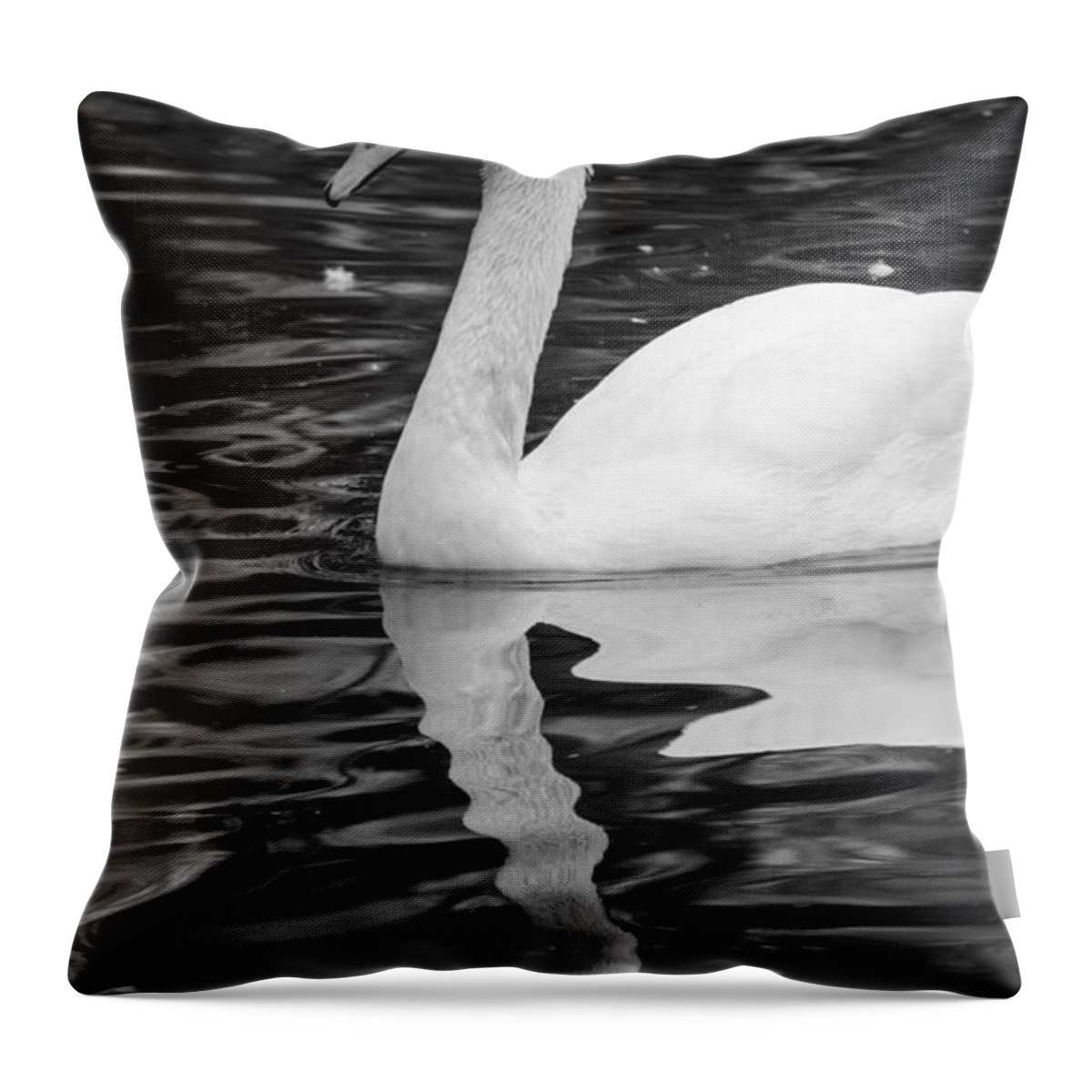 Lake Throw Pillow featuring the photograph Reflection of a white swan by AM FineArtPrints