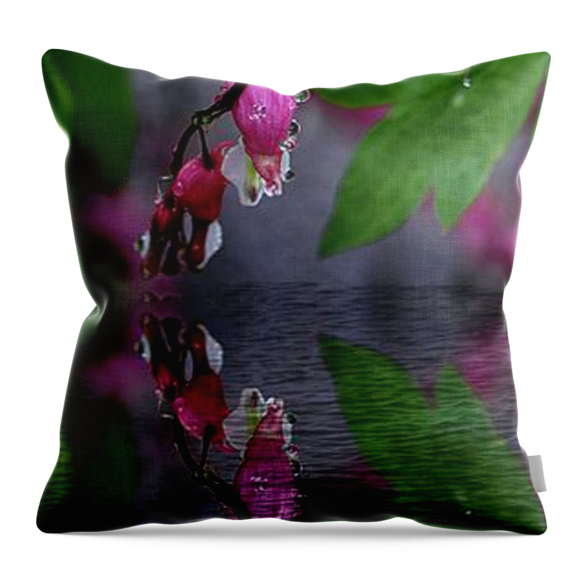 Flowers Throw Pillow featuring the photograph Reflection on the water puddle by Yumi Johnson