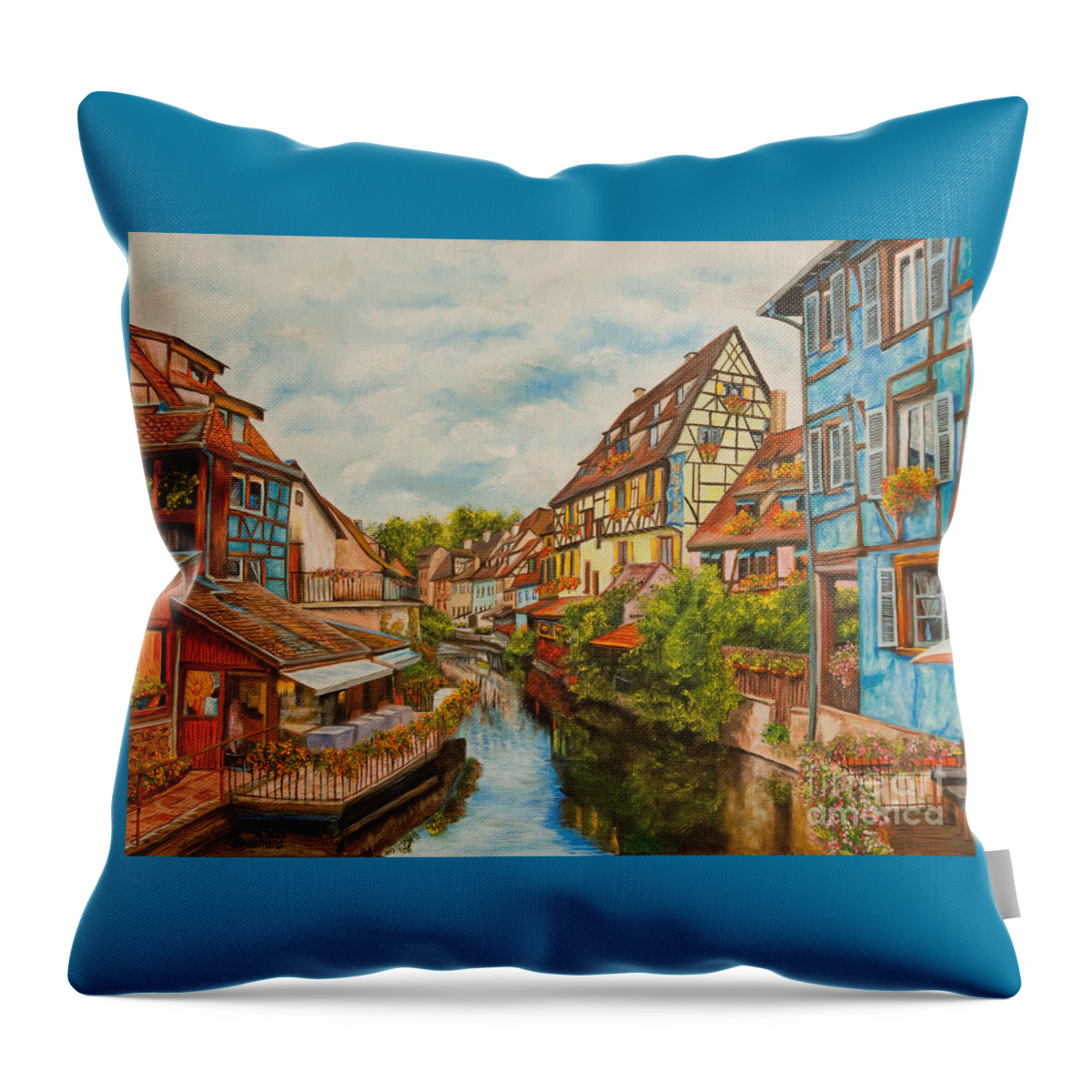 Colmar France Paris Throw Pillow featuring the painting Reflections of Colmar by Charlotte Blanchard