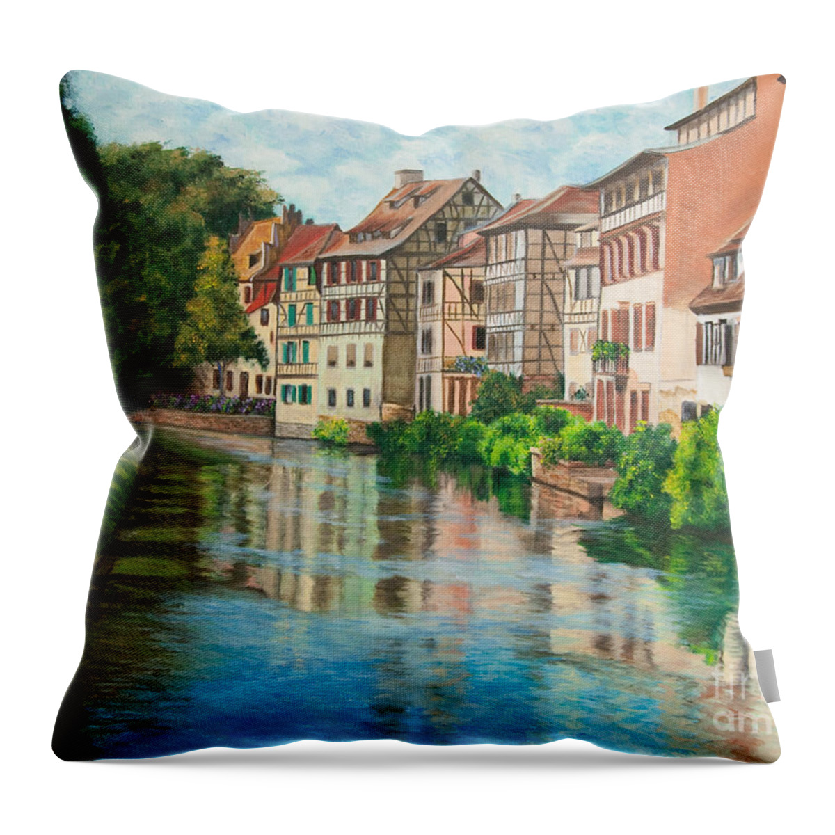 Strasbourg France Art Throw Pillow featuring the painting Reflections Of Strasbourg by Charlotte Blanchard