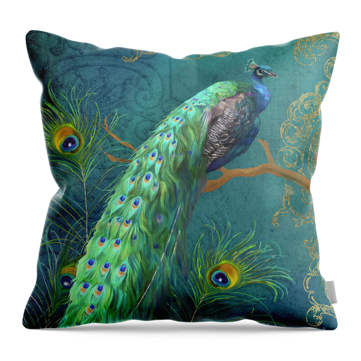 Peacock Throw Pillow featuring the painting Regal Peacock 3 Midnight by Audrey Jeanne Roberts