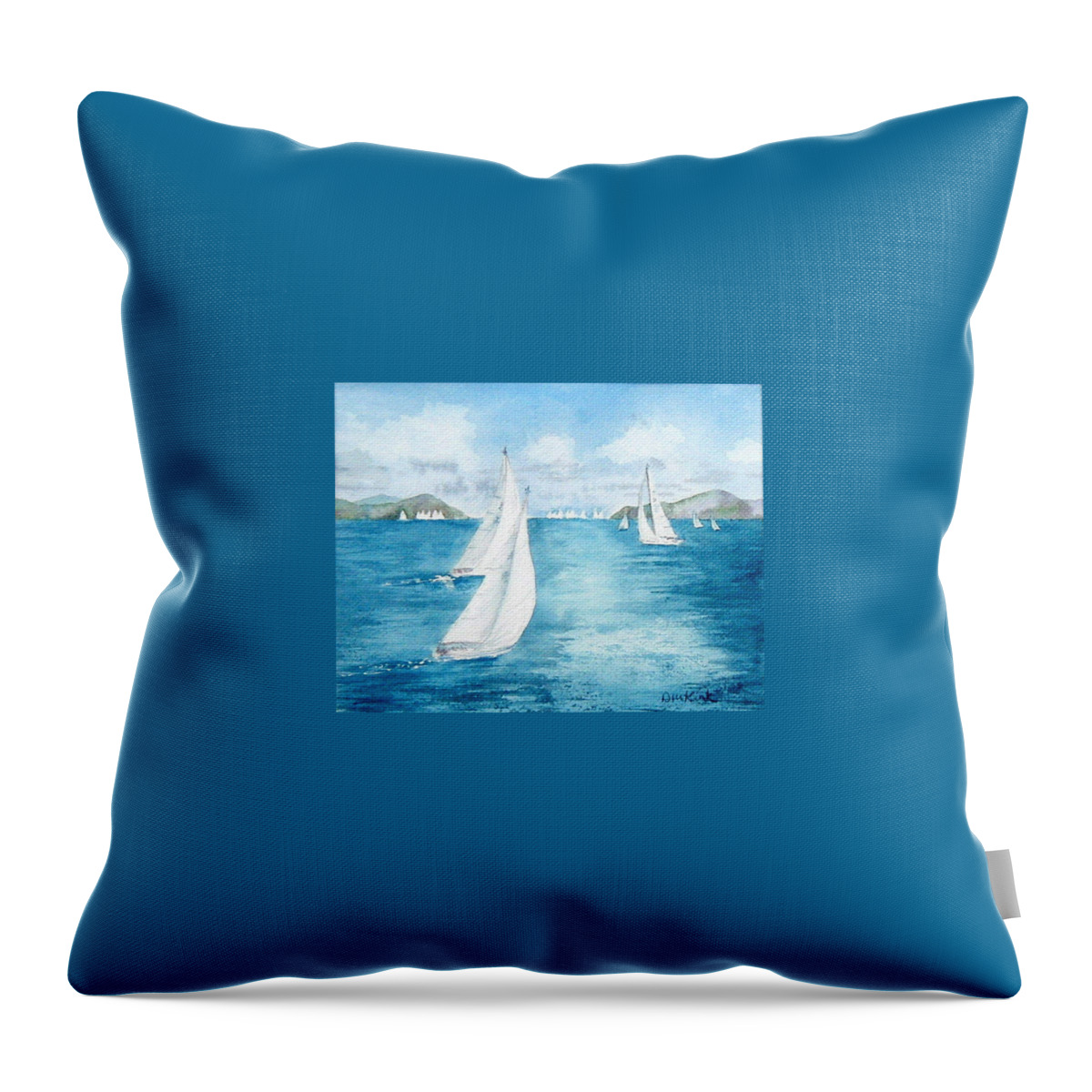  Yachts Throw Pillow featuring the painting Regatta Time by Diane Kirk