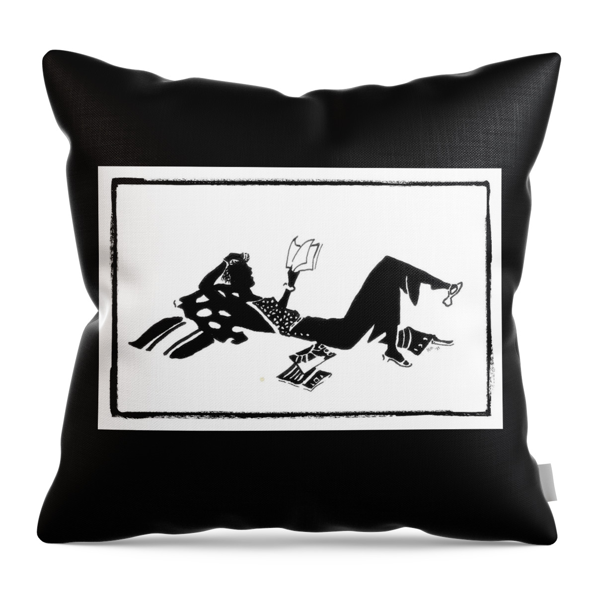 Silhouette Throw Pillow featuring the drawing Relaxing With a Good Book by Patricia Montgomery