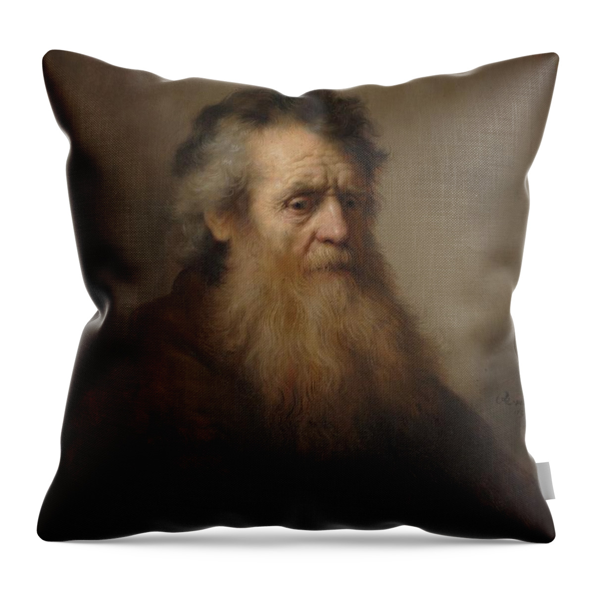 Rembrandt Bearded Old Man Throw Pillow featuring the painting Rembrandt Bearded old man by MotionAge Designs