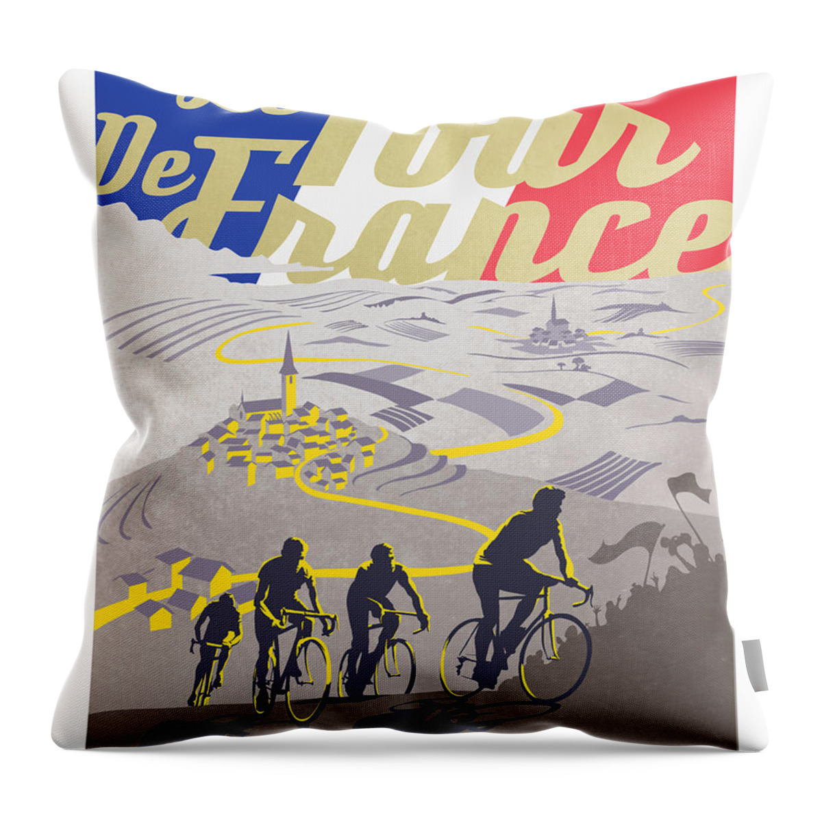 Vintage Tour De France Throw Pillow featuring the painting Retro Tour de France by Sassan Filsoof