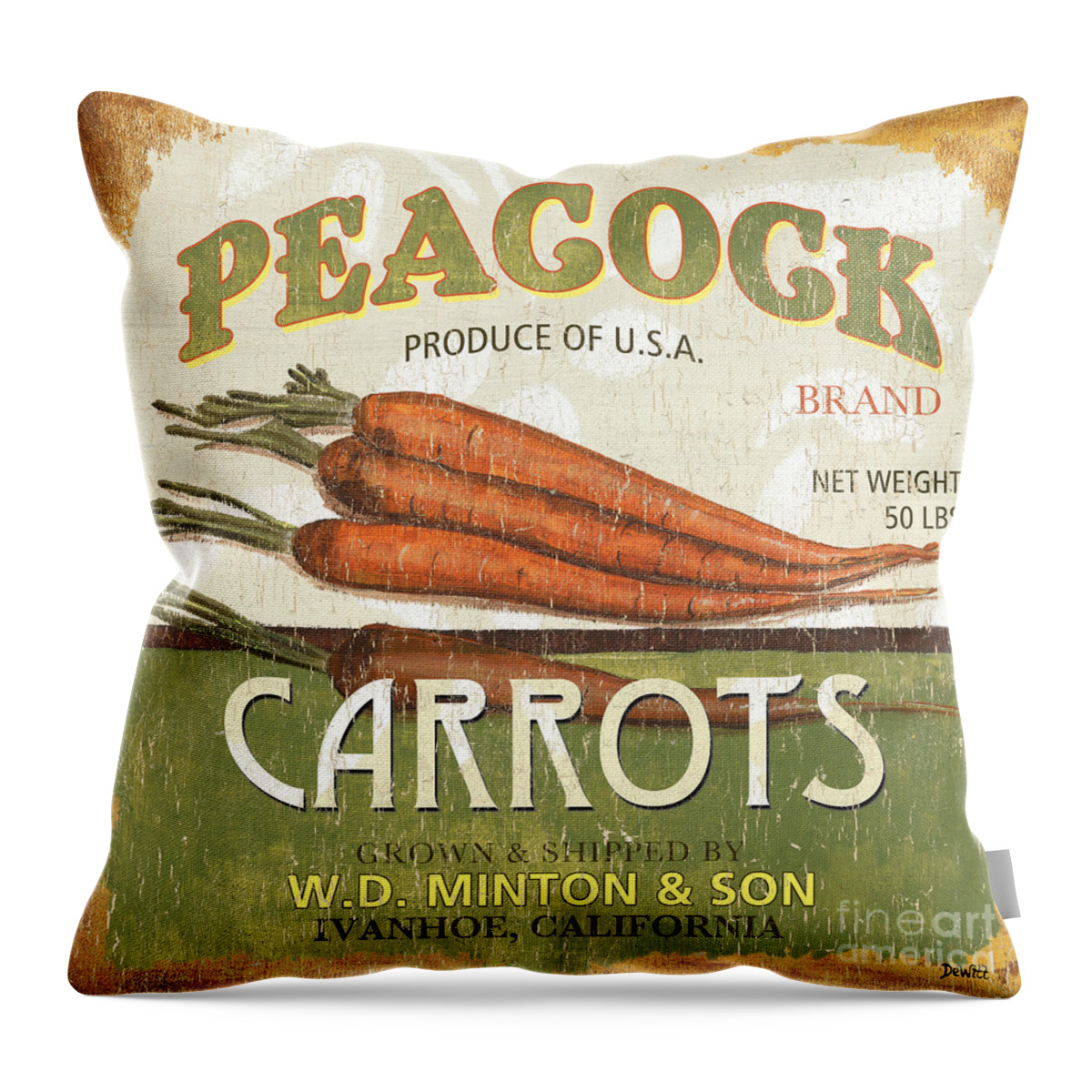 Food Throw Pillow featuring the painting Retro Veggie Label 2 by Debbie DeWitt