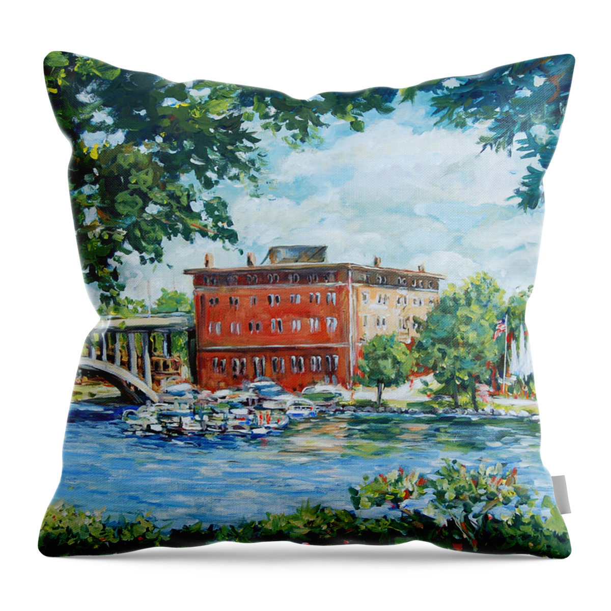 Ingrid Dohm Throw Pillow featuring the painting Rever's Marina by Ingrid Dohm