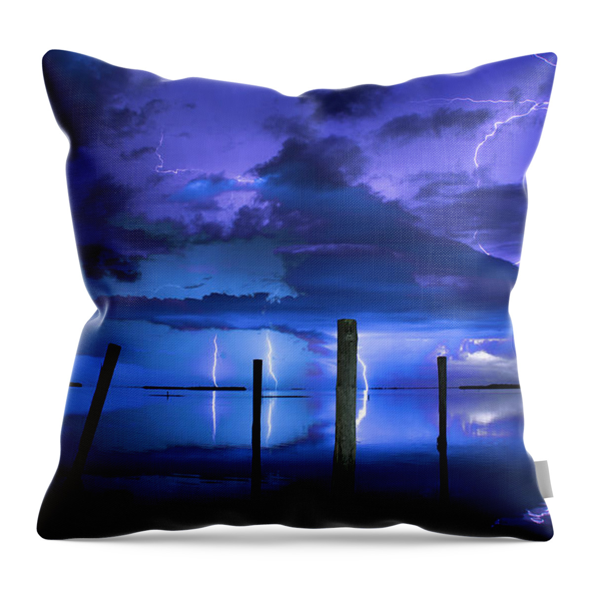 Lightning Throw Pillow featuring the photograph Blue Nights by Quinn Sedam
