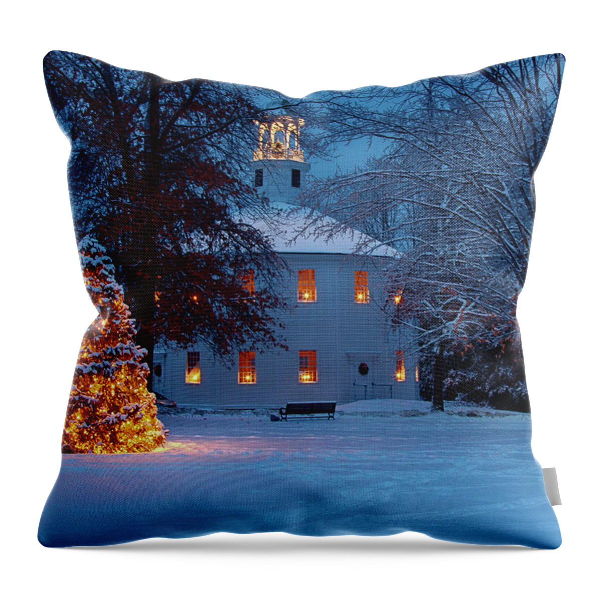 Round Church Throw Pillow featuring the photograph Richmond Vermont round church at Christmas by Jeff Folger