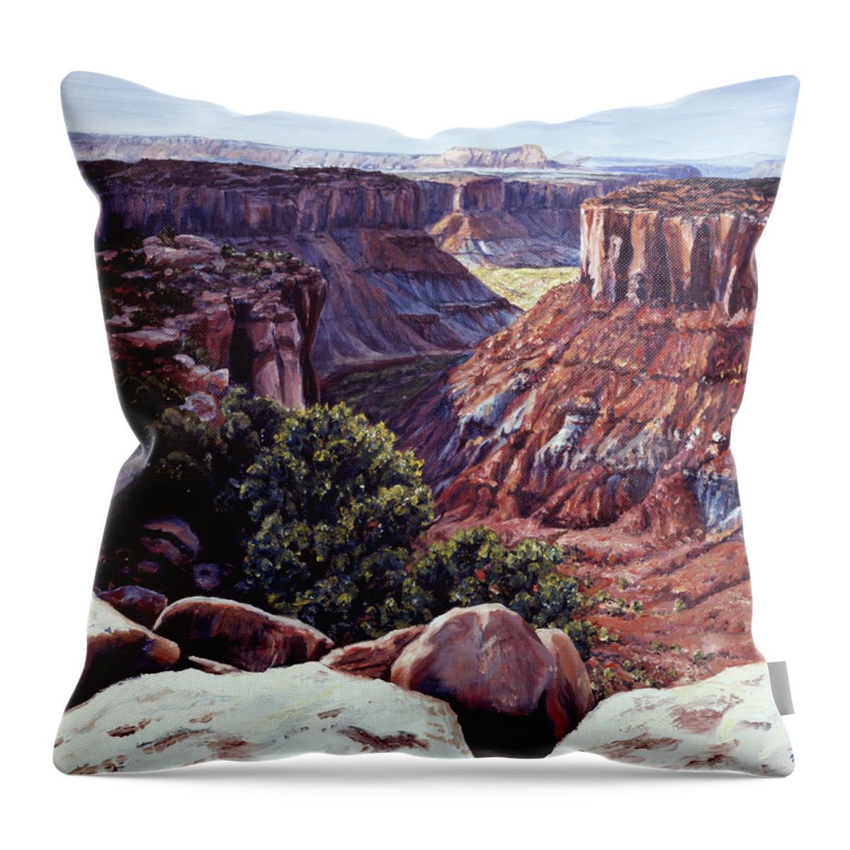 Landscape Throw Pillow featuring the painting Rimrocked No Way Down by Page Holland