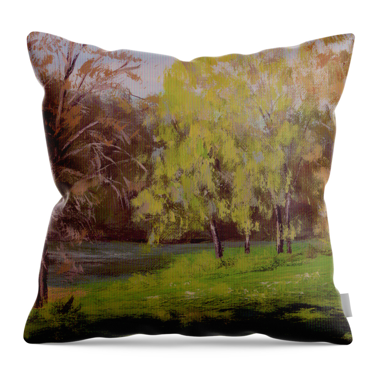 River Throw Pillow featuring the painting River Forks Spring 2 by Karen Ilari