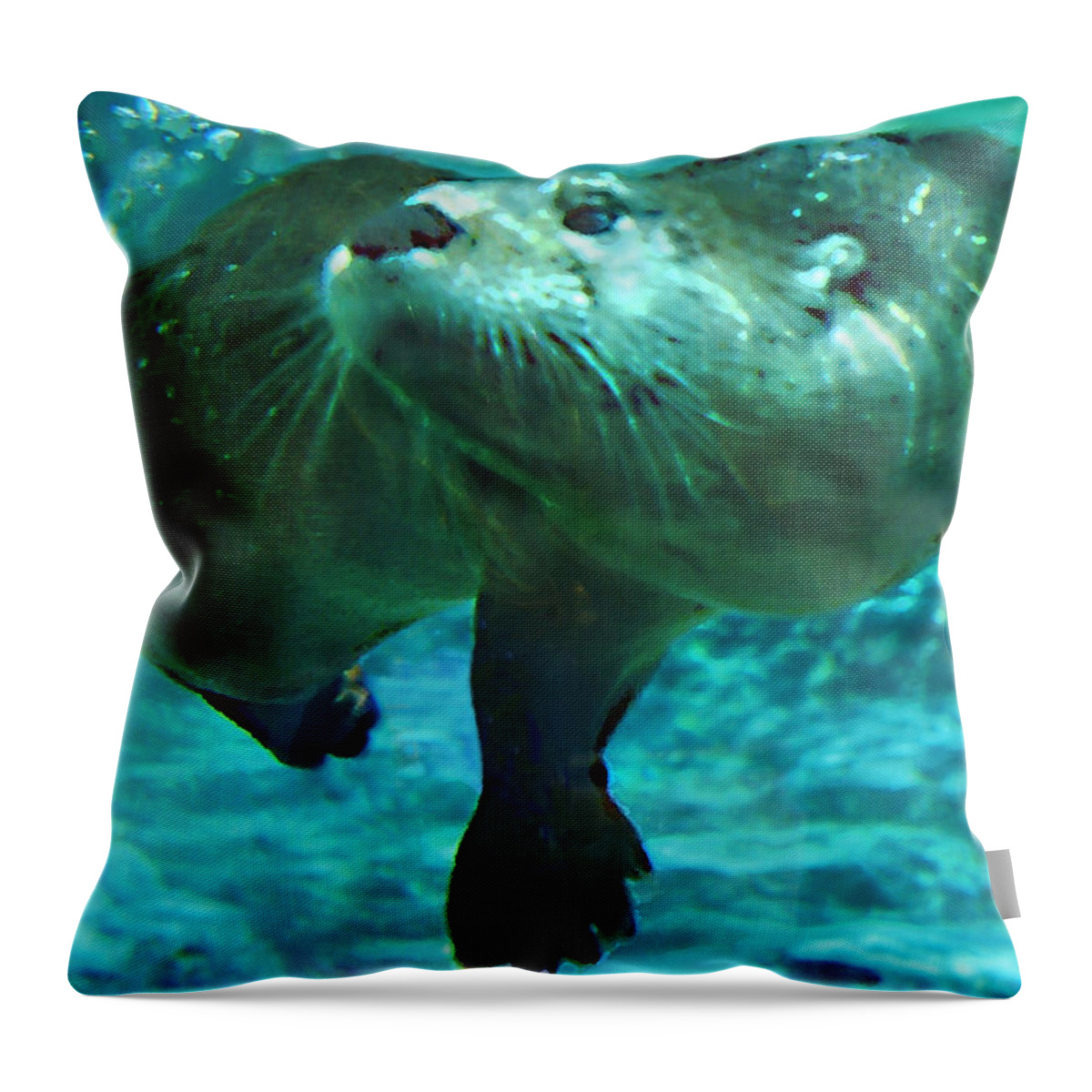 Animal Throw Pillow featuring the photograph River Otter by Steve Karol