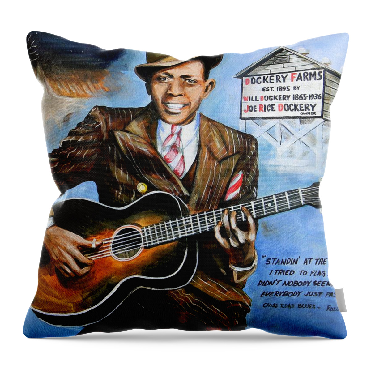 Robert Johnson Throw Pillow featuring the painting Robert Johnson Mississippi Delta Blues by Karl Wagner