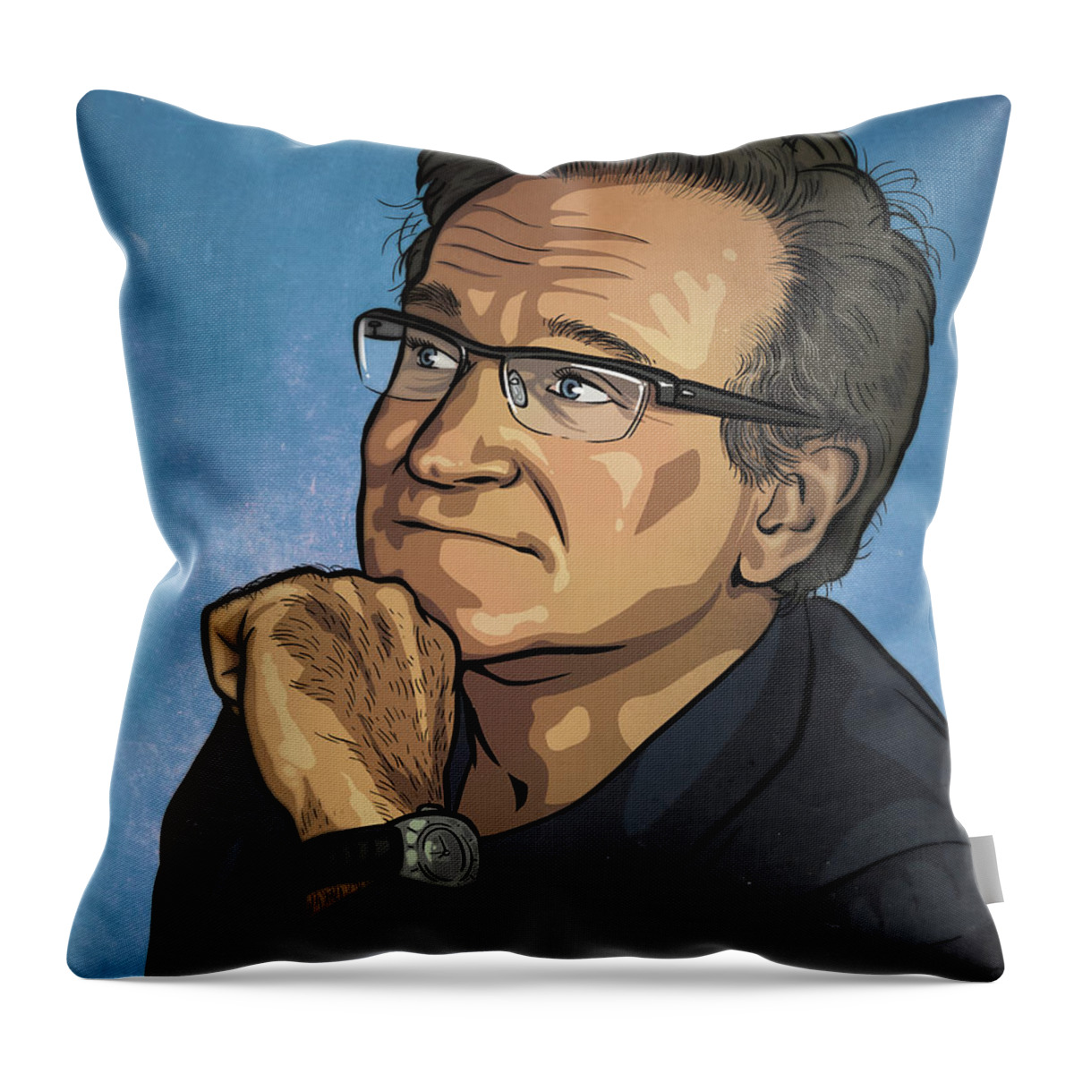 Robin Williams Throw Pillow featuring the drawing Robin Williams by Miggs The Artist