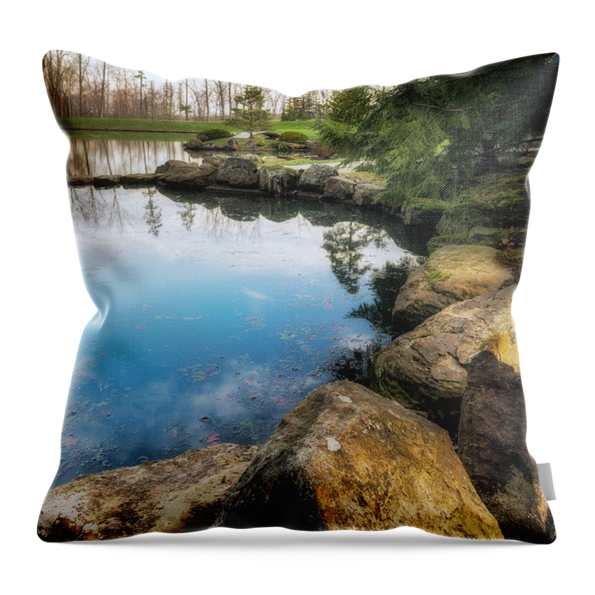 Landscape Throw Pillow featuring the photograph Rock Lined Pond by Tom Mc Nemar