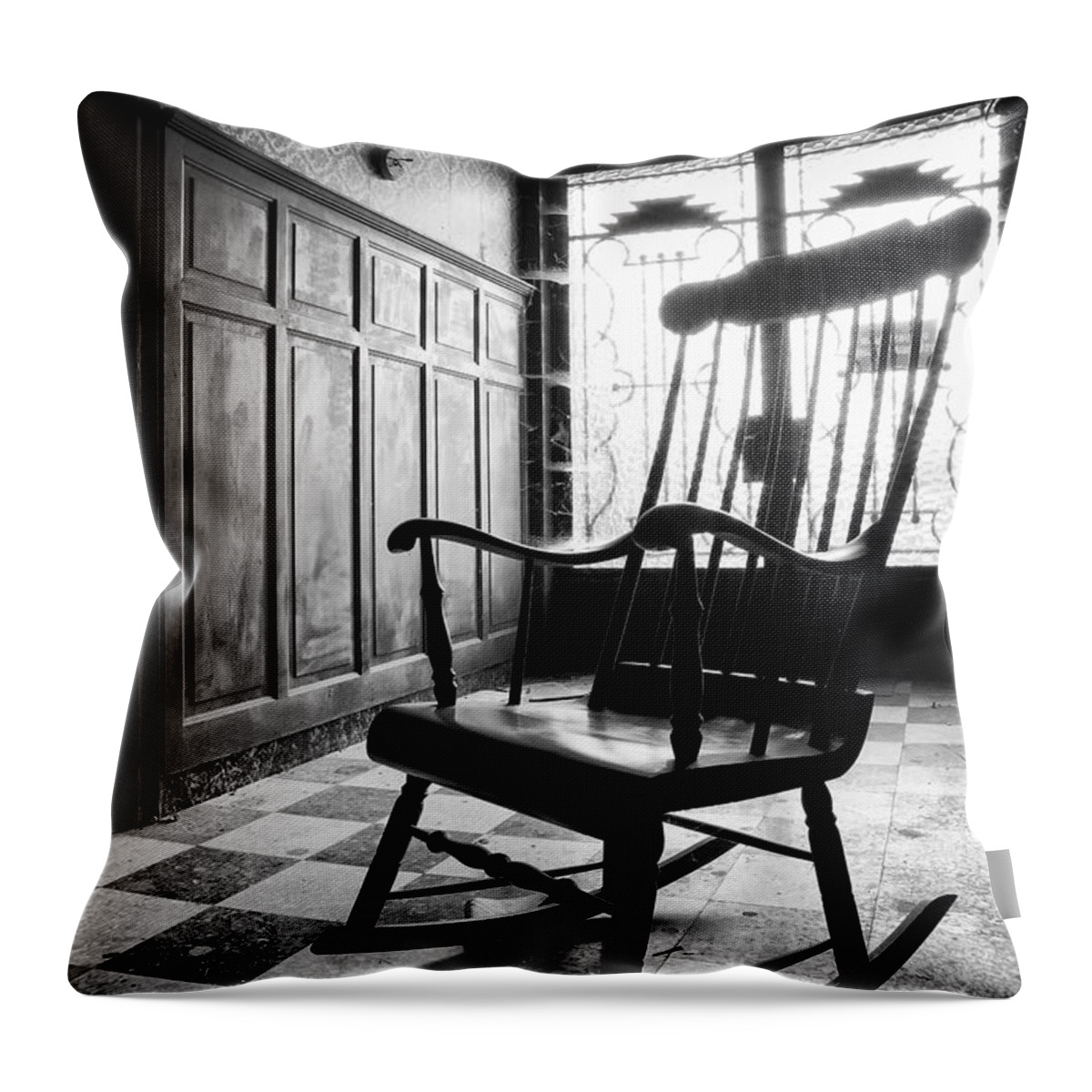 Rocking Chair Abandoned Building Throw Pillow For Sale By Dirk