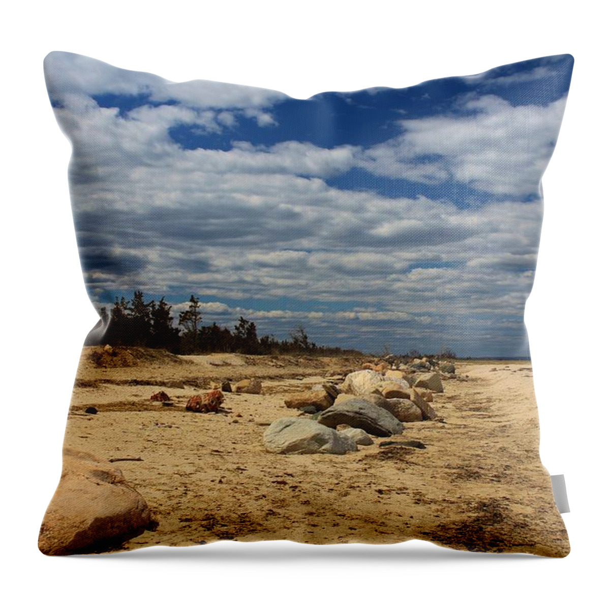 Long Island Throw Pillow featuring the photograph Clouds and Rocks by Karen Silvestri