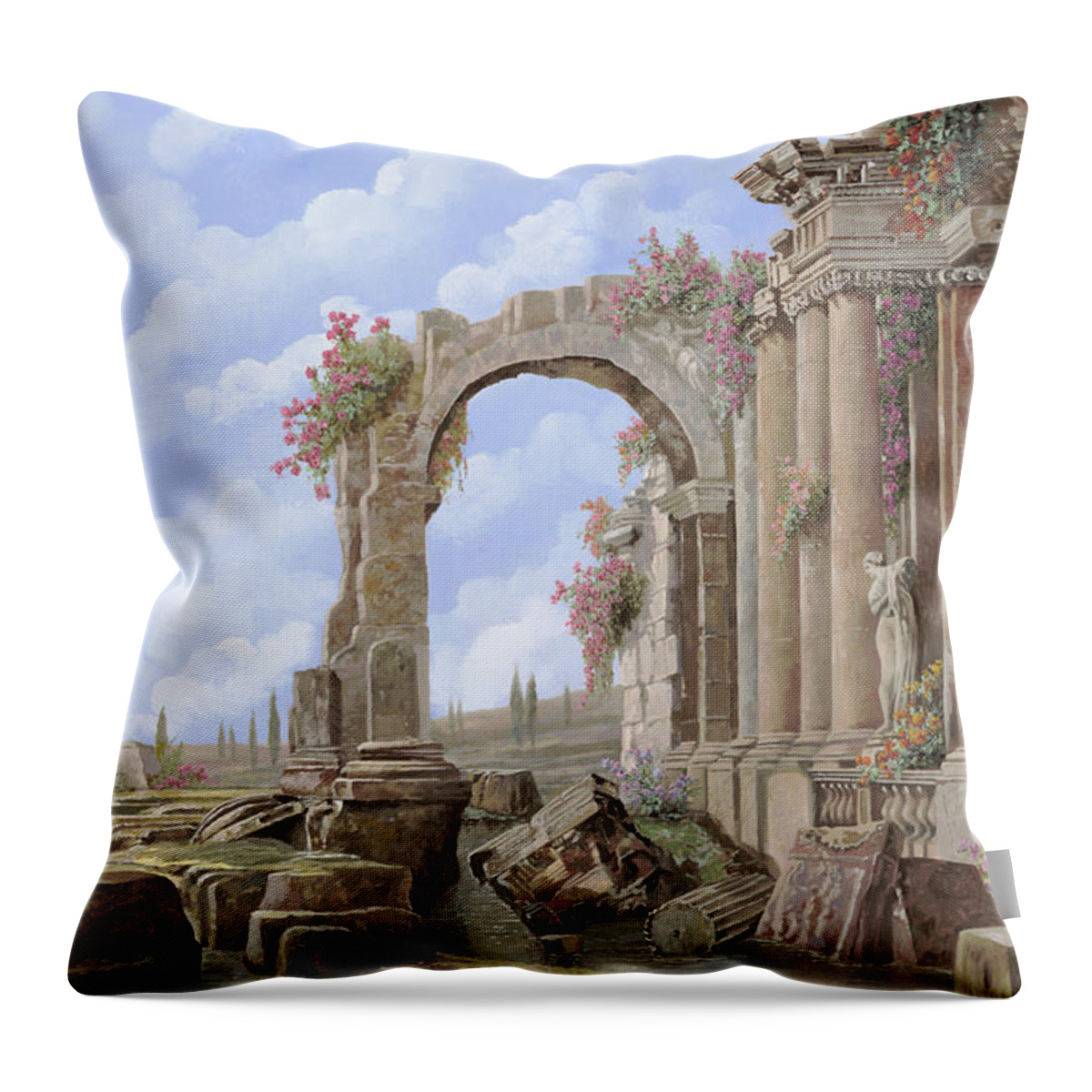 Arch Throw Pillow featuring the painting Roman ruins by Guido Borelli