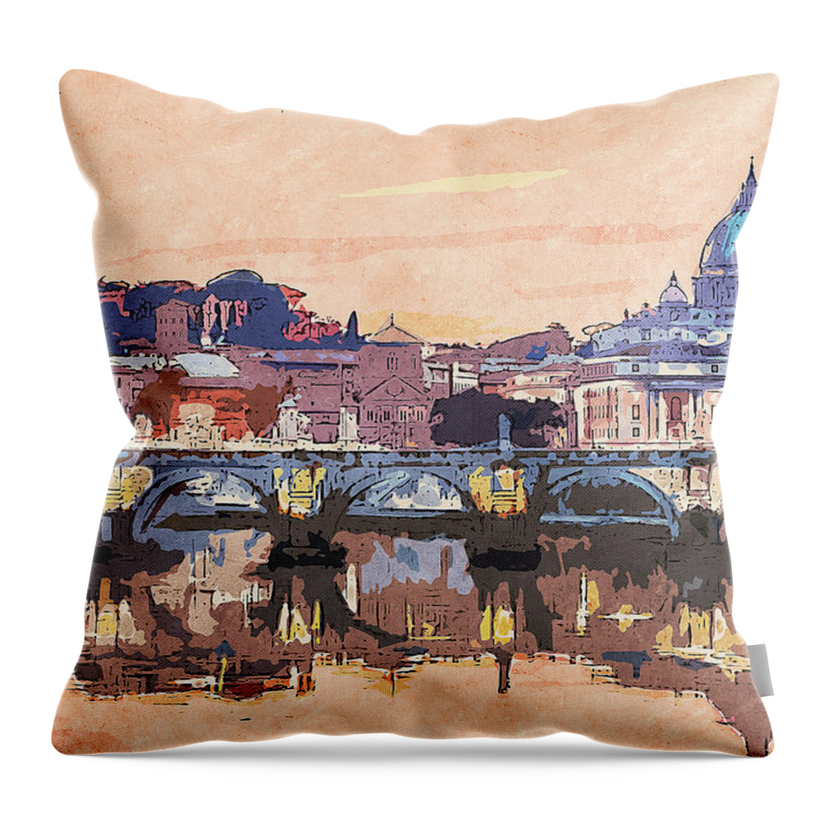 Rome Cityscape Throw Pillow featuring the painting Rome and the Vatican City - 05 by AM FineArtPrints