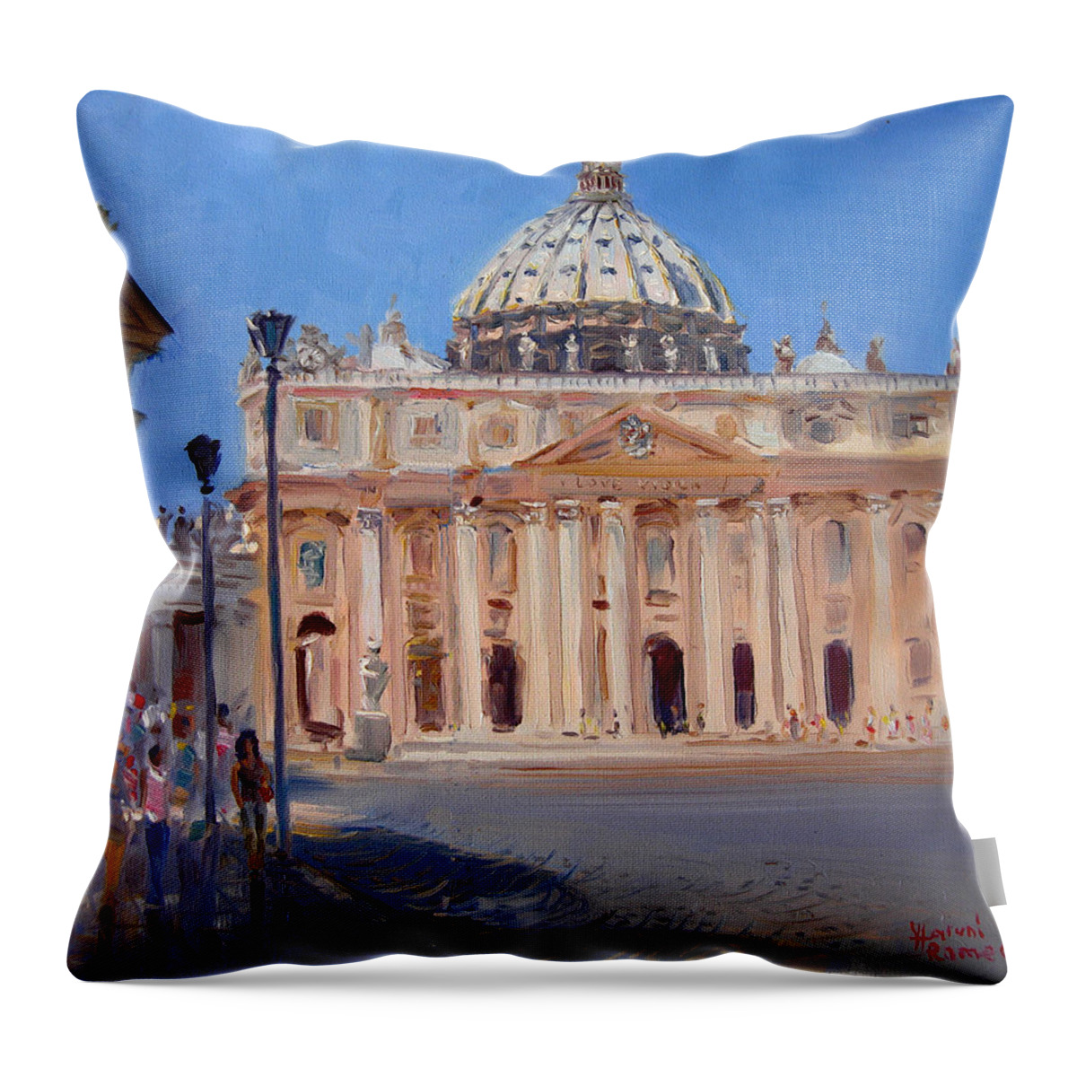 Rome Throw Pillow featuring the painting Rome Piazza San Pietro by Ylli Haruni