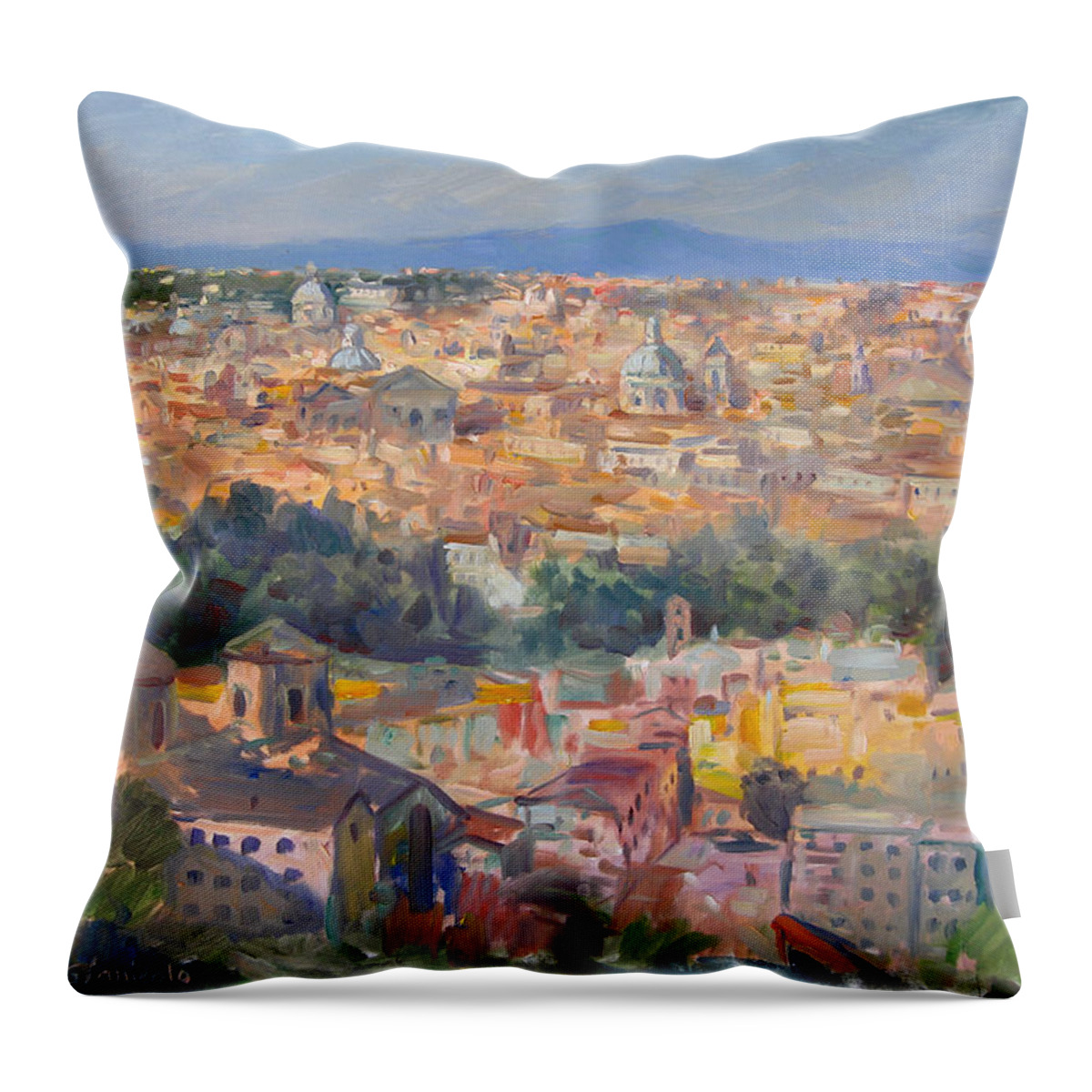Rome Throw Pillow featuring the painting Rome View from Gianicolo by Ylli Haruni