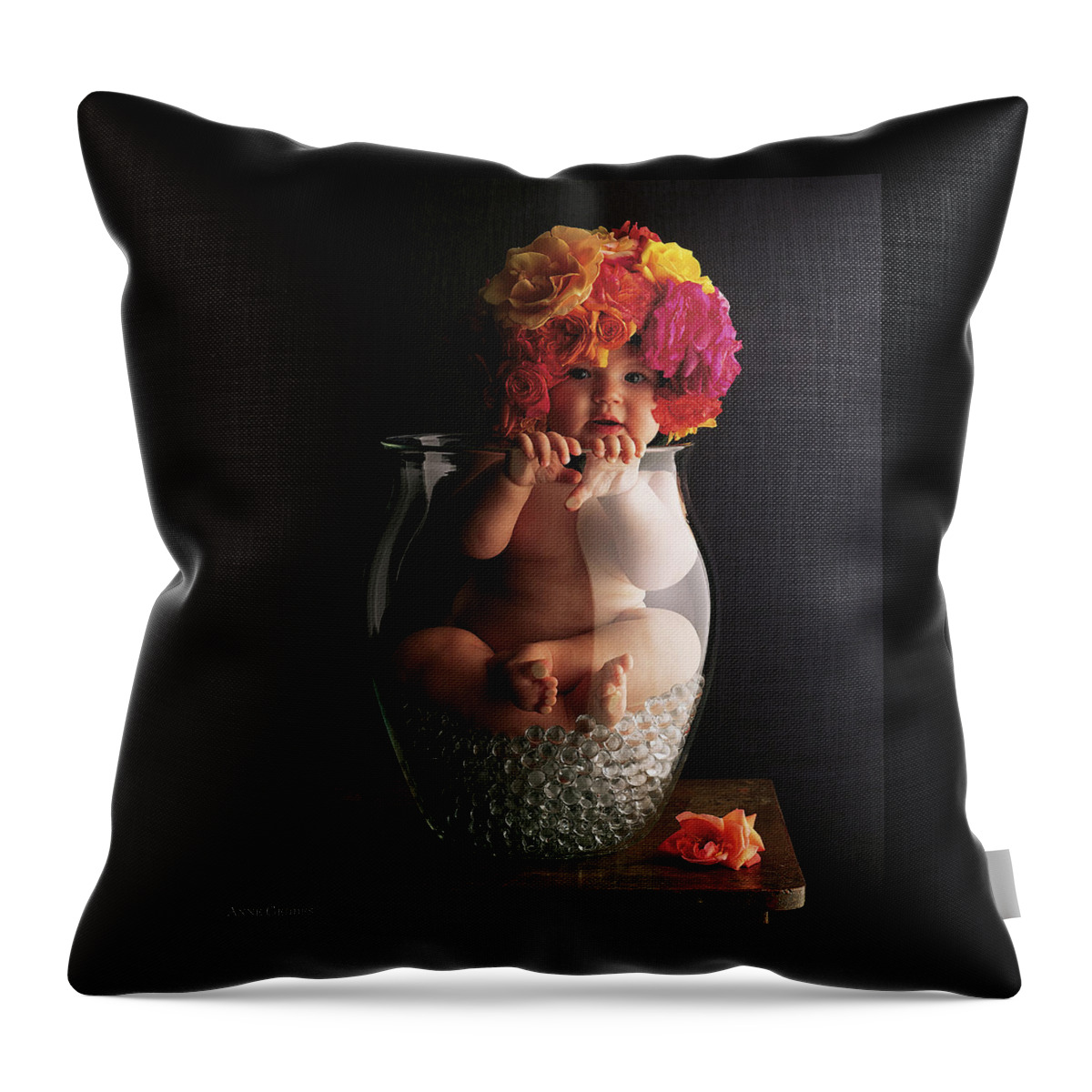 Rose Throw Pillow featuring the photograph Vase of Roses by Anne Geddes