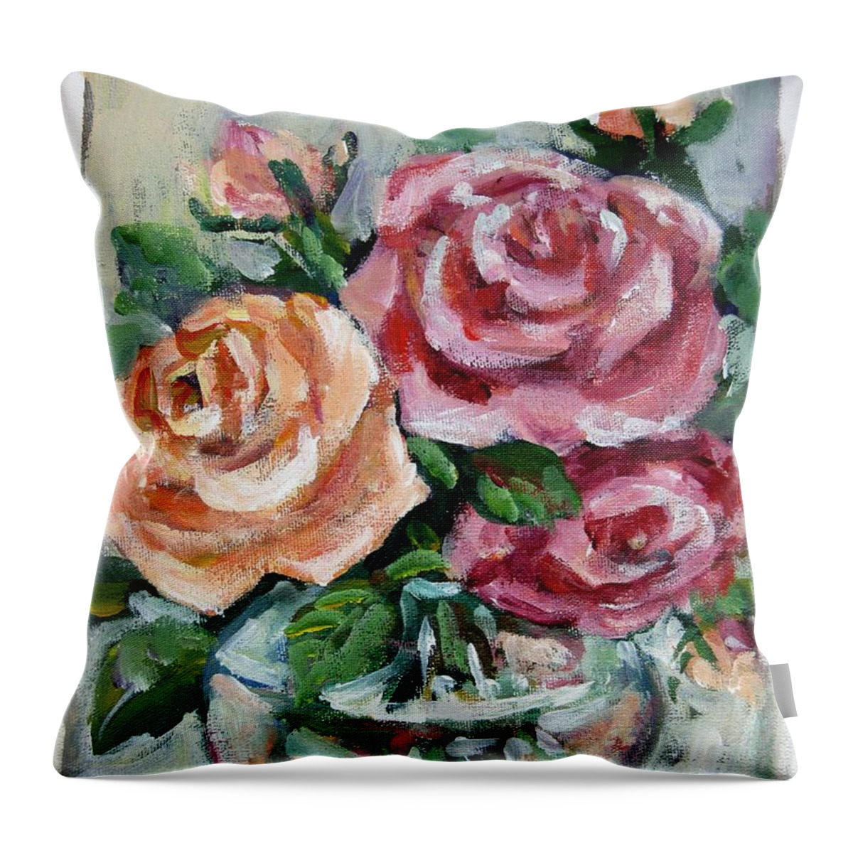 Flowers Throw Pillow featuring the painting Roses by Ingrid Dohm