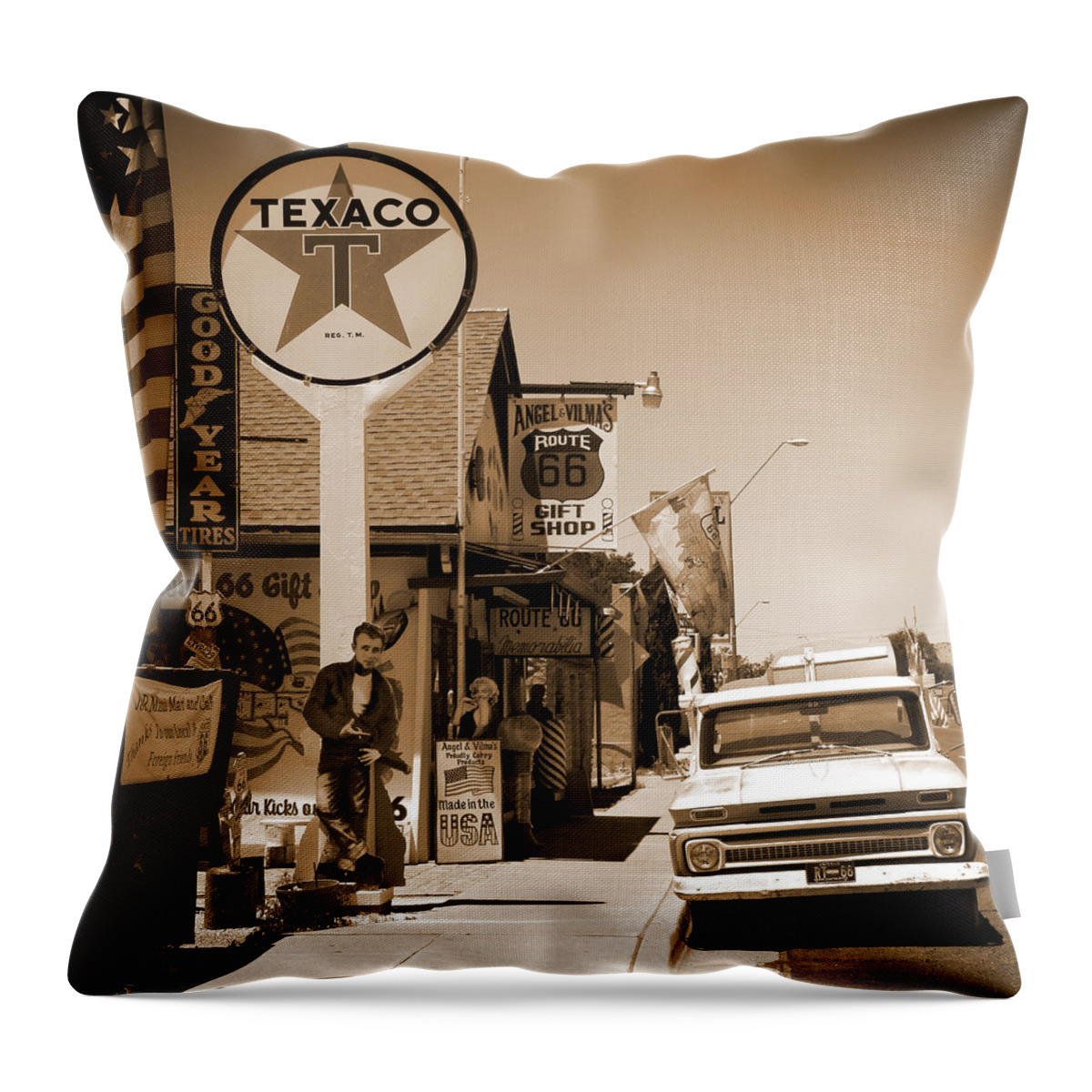 Big Star Sign Throw Pillow featuring the photograph Route 66 - Angel and Vilma's by Mike McGlothlen