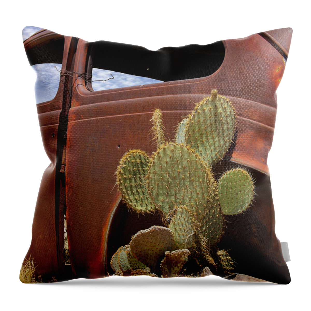 Southwest Throw Pillow featuring the photograph Route 66 Cactus by Mike McGlothlen