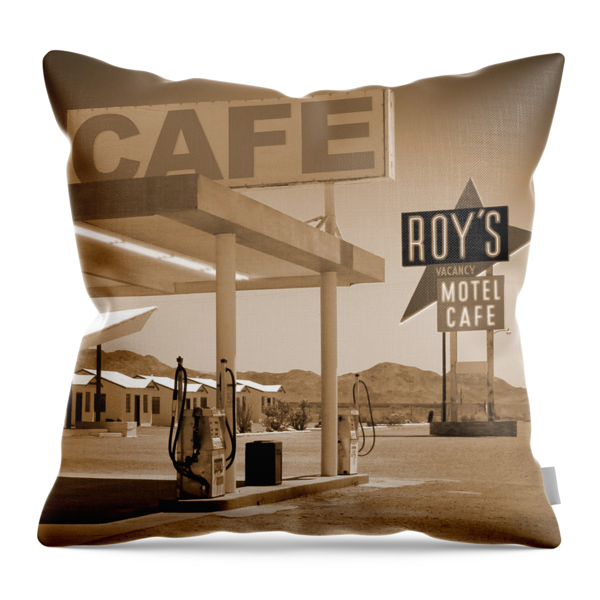 Roy's Motel Throw Pillow featuring the photograph Route 66 - Roy's Motel by Mike McGlothlen