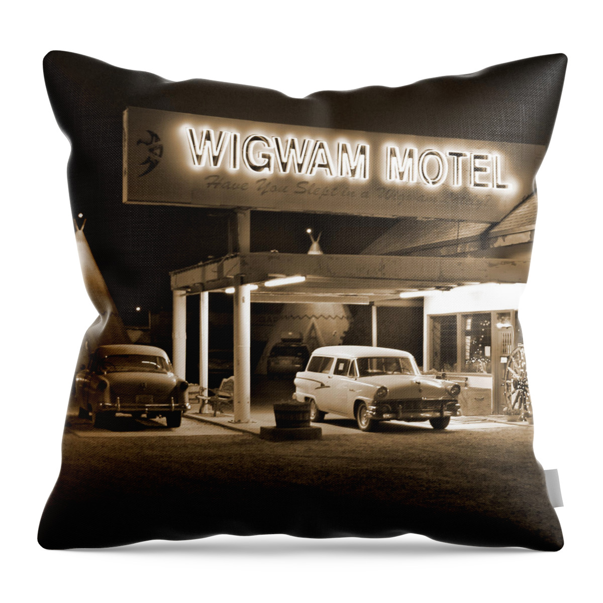 Tee Pee Throw Pillow featuring the photograph Route 66 - Wigwam Motel by Mike McGlothlen