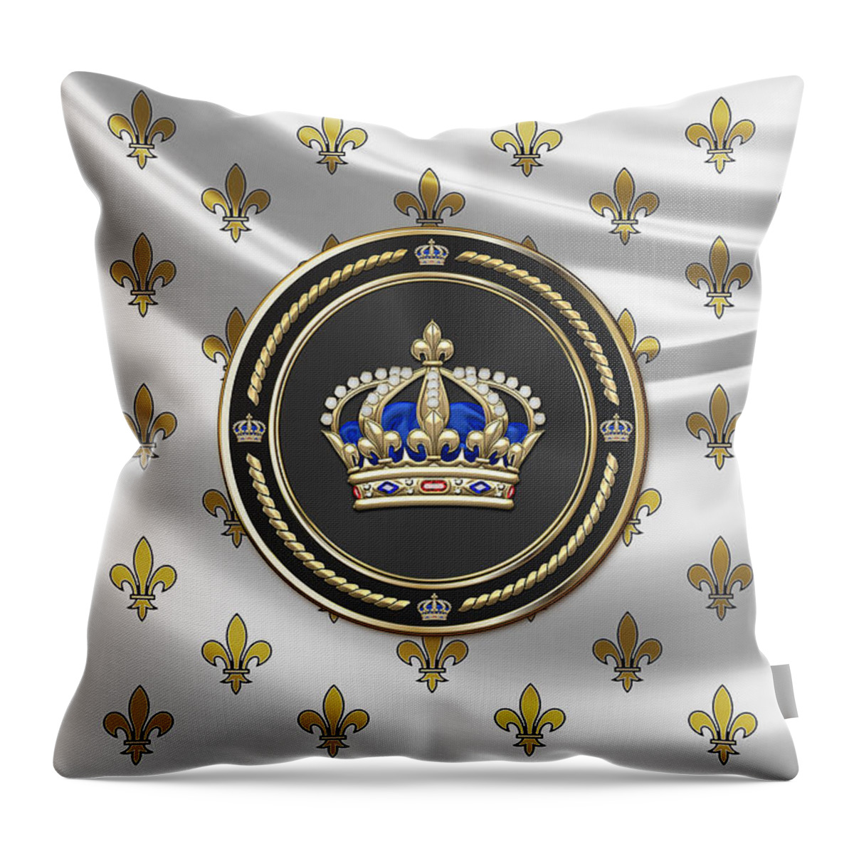 'royal Collection' By Serge Averbukh Throw Pillow featuring the digital art Royal Crown of France over Royal Standard by Serge Averbukh