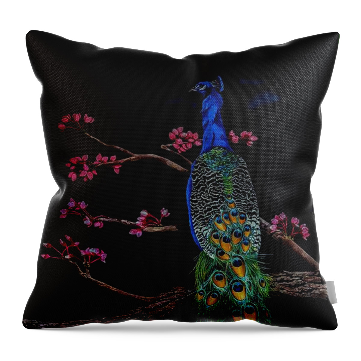 Birds Throw Pillow featuring the painting Royal Peacock by Dana Newman