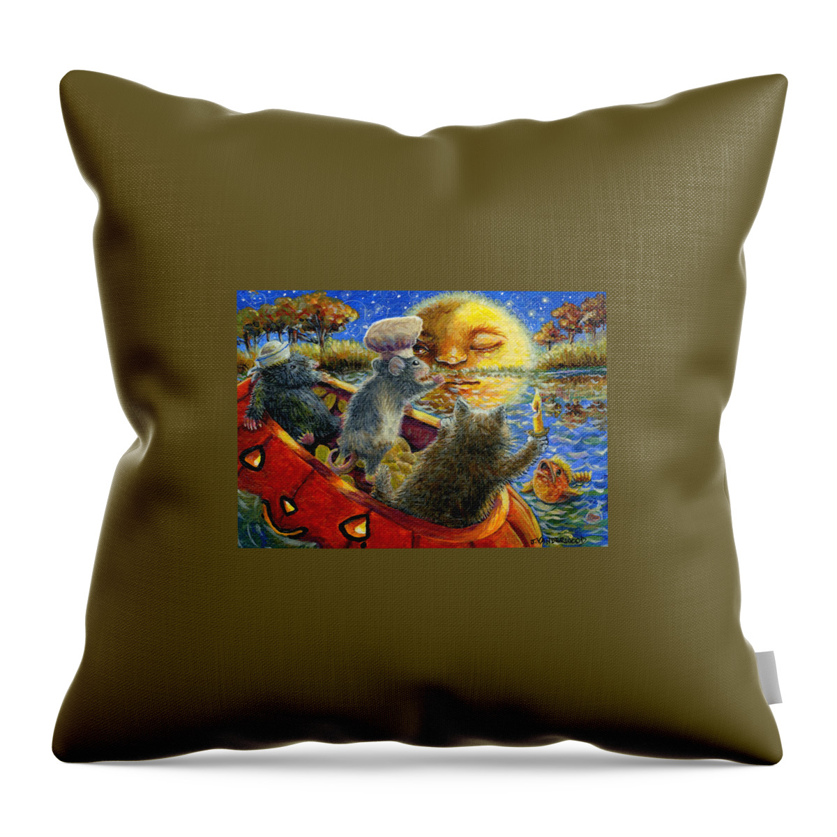 Mole Throw Pillow featuring the painting Rub-a-dub-dub a Pumpkin Tub by Jacquelin L Vanderwood Westerman