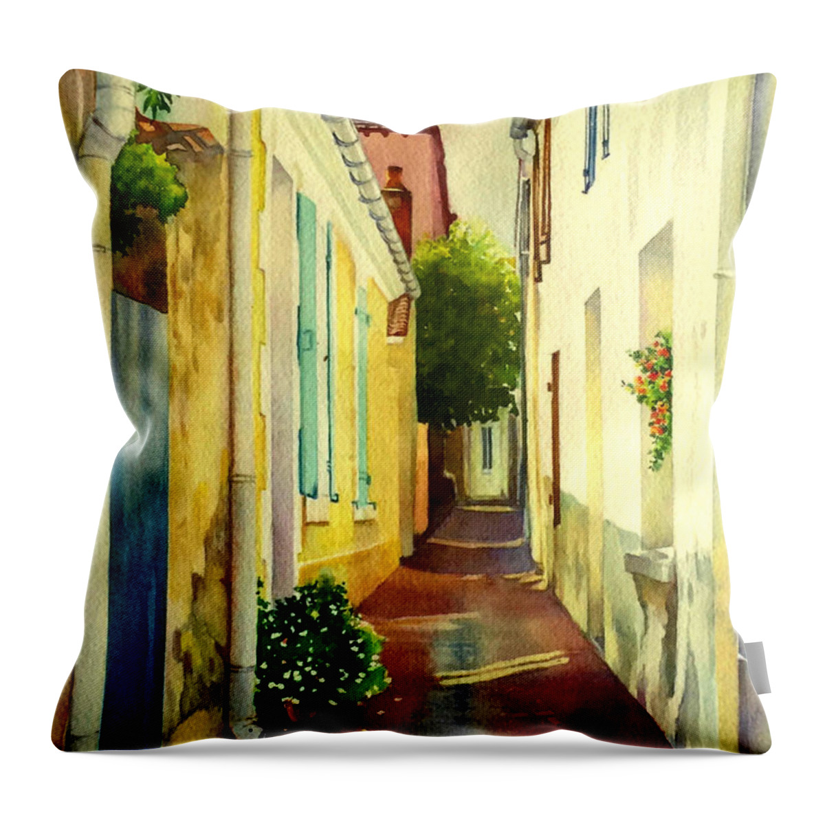 Rue Throw Pillow featuring the painting Ruelle - La Chaume - Vendee - France by Francoise Chauray