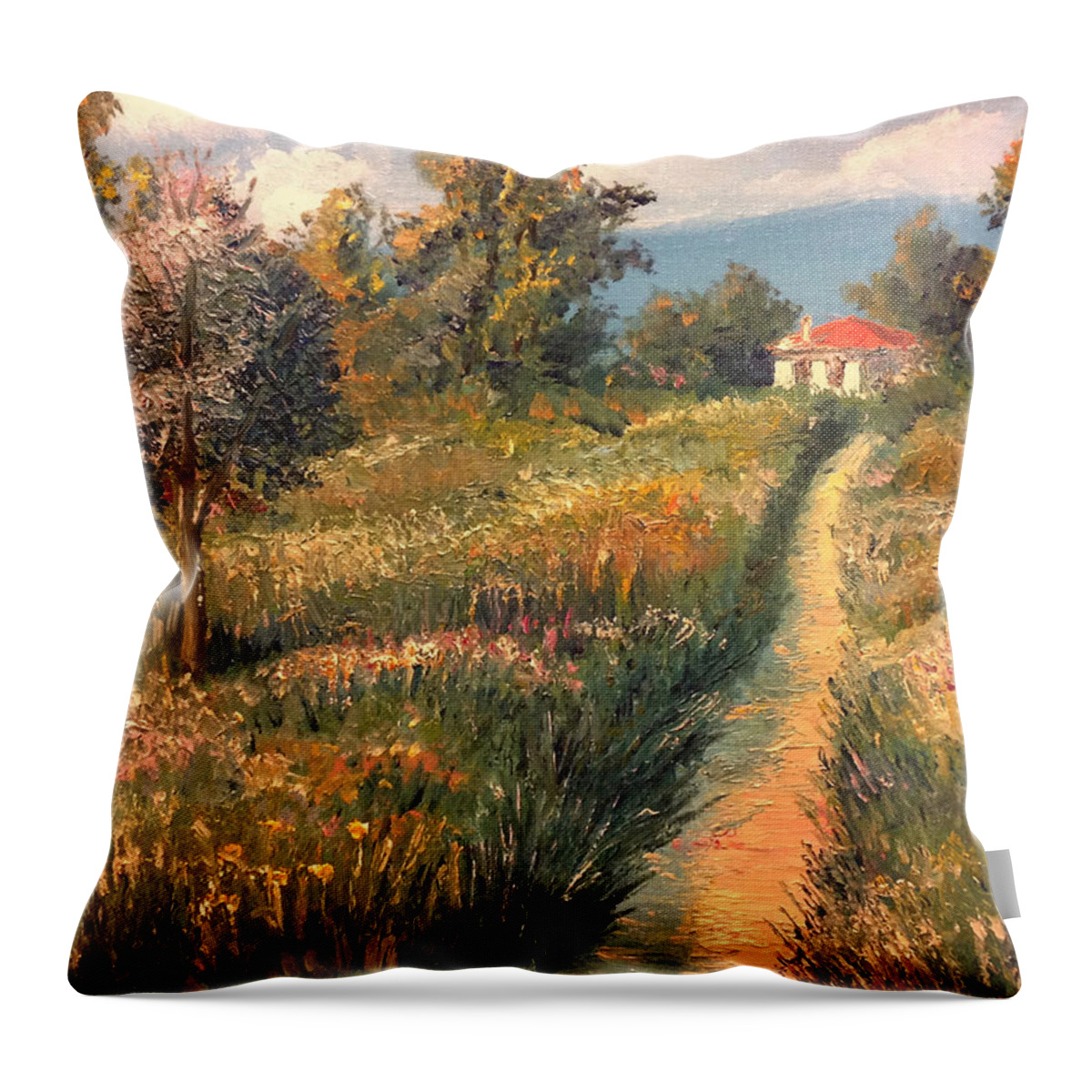 Cottage Throw Pillow featuring the painting Rural Idyll by Vit Nasonov