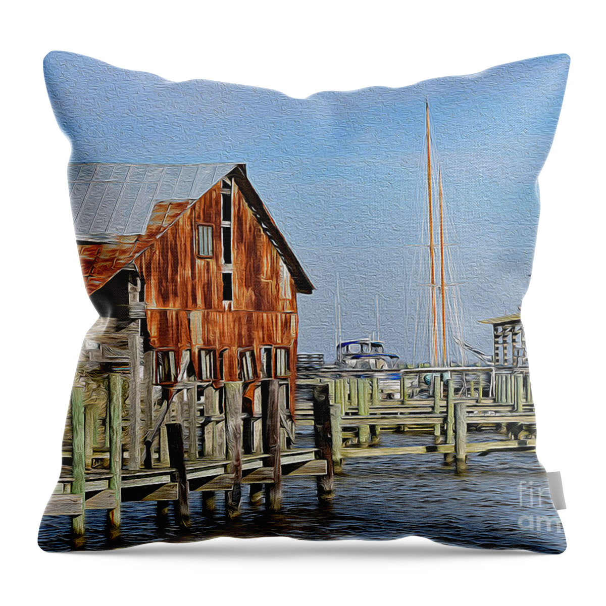 Art Throw Pillow featuring the painting Rusted But Still Standing In Apalachicola by DB Hayes
