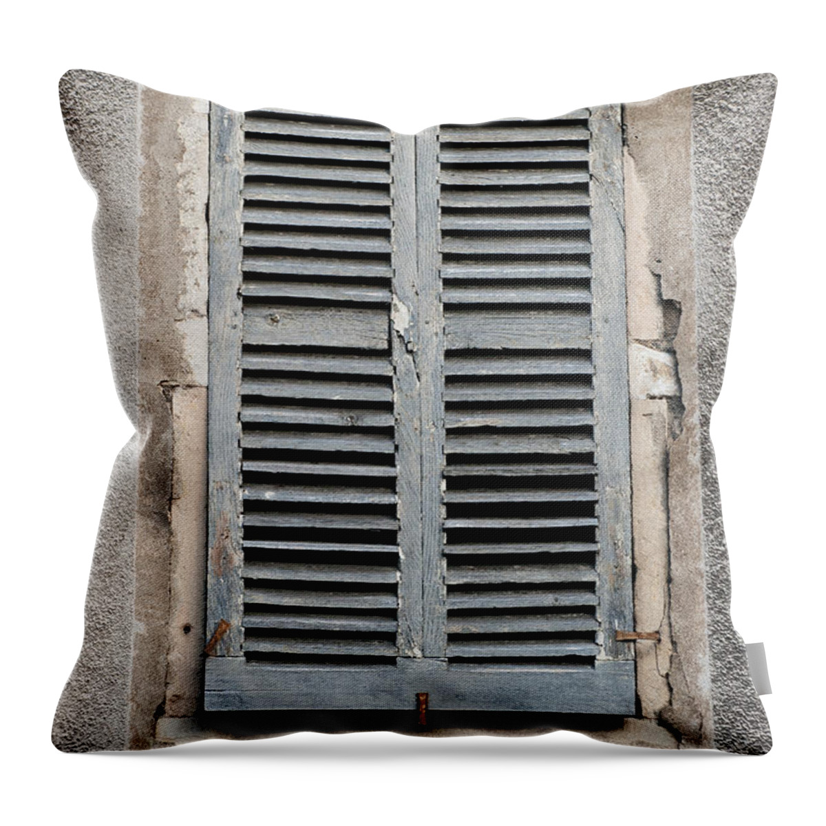 Rustic Throw Pillow featuring the photograph Rustic French Window Shutters Vignette by Jani Freimann