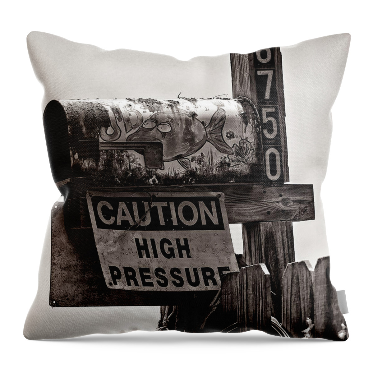 Mailbox Throw Pillow featuring the photograph Rusty Mailbox - Sepia by Christopher Holmes