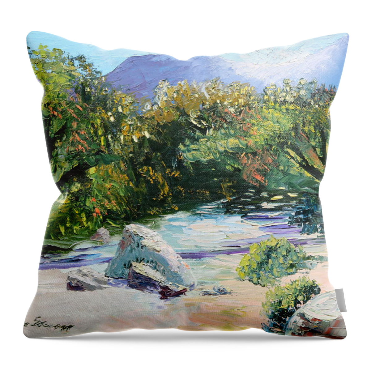 Landscape Throw Pillow featuring the painting Sabino Canyon in the morning by Madeleine Shulman